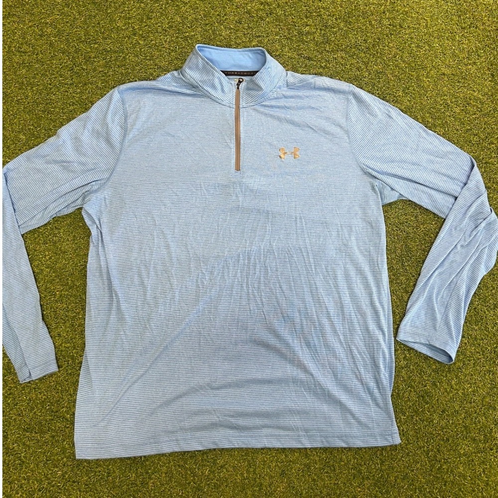 Under Armour Threadborne HeatGear Mens XL 1/4 Zip Pullover Blue Stripe Golf Top